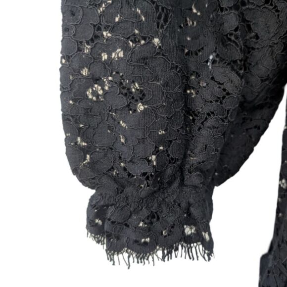 J.Crew Black Lace Puff Sleeve High Neck Ruffle Mini  Size Large - Picture 8 of 9